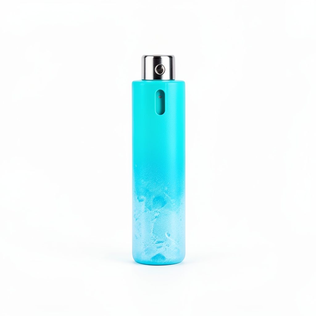 A sleek disposable vape device in bright turquoise packaging with a frosty ice-blue gradient, set against a clean white background.