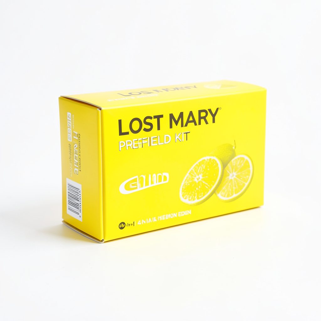 A Lost Mary 4-in-1 Prefilled Kit Lemon Edition box in bright yellow tones on a clean white background